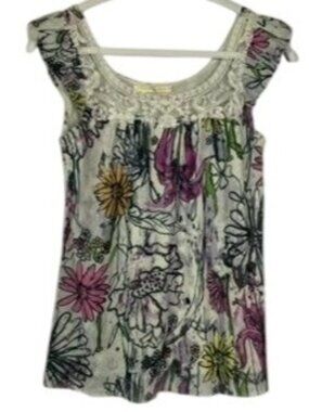 Anthropologie Weston Wear Floral Lace Scoop Neck Top Medium Mesh Boho Tunic